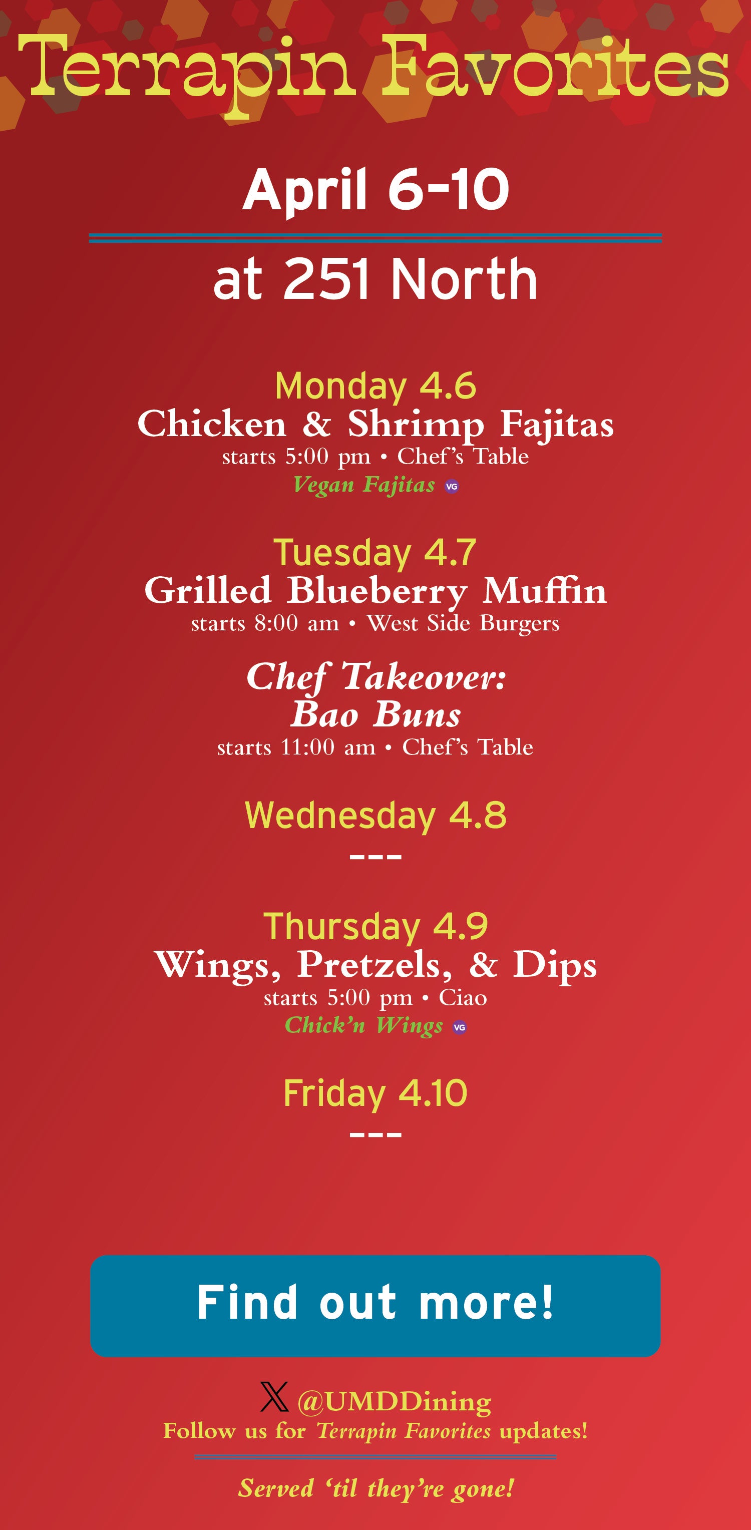 Terrapin Favorites Menu: April 6-10