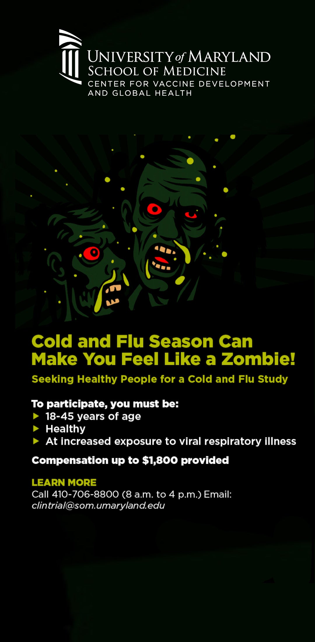UMD School of Medicine Seeking Healthy People for a Cold and Flu Study