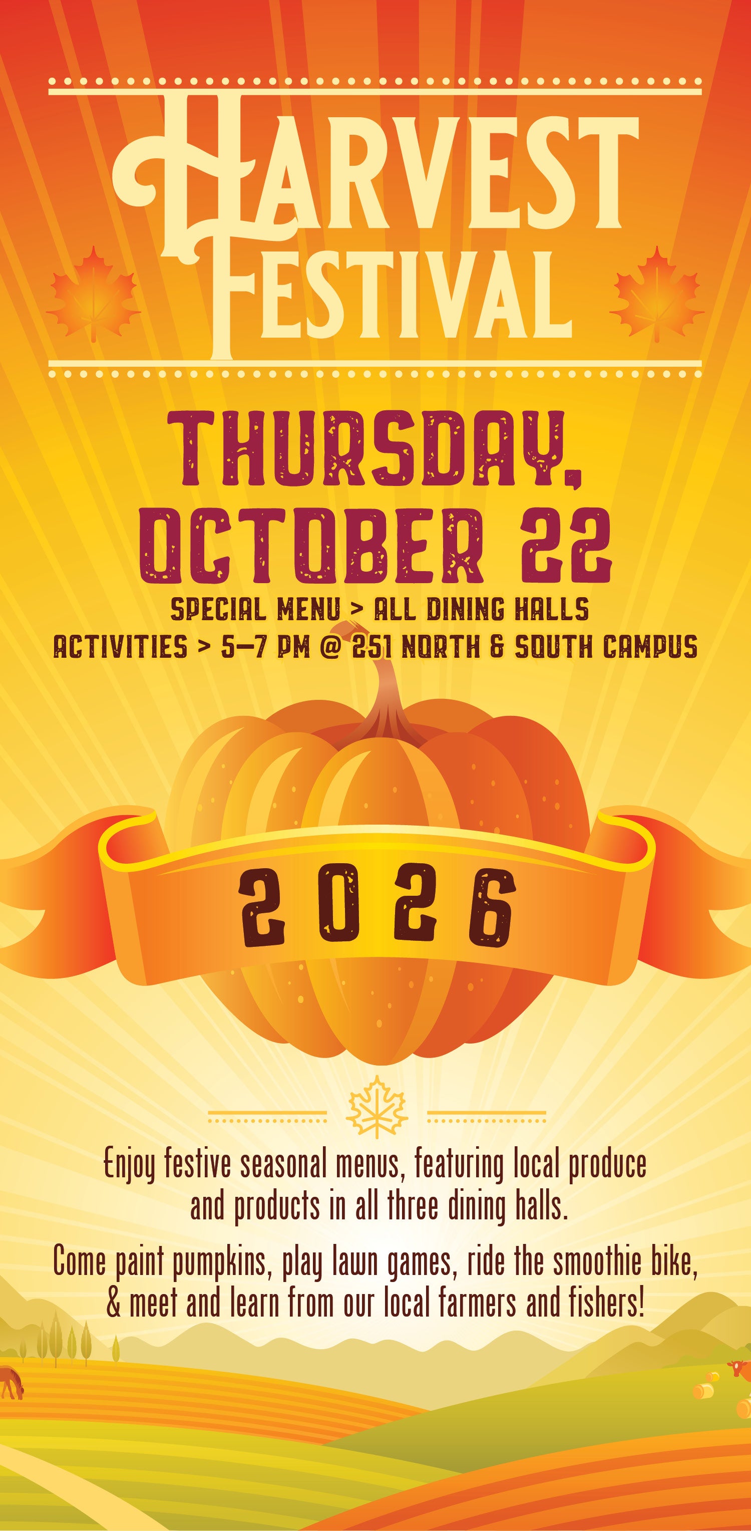 Harvest Festival, Thursday, October 22 at all Dining Halls