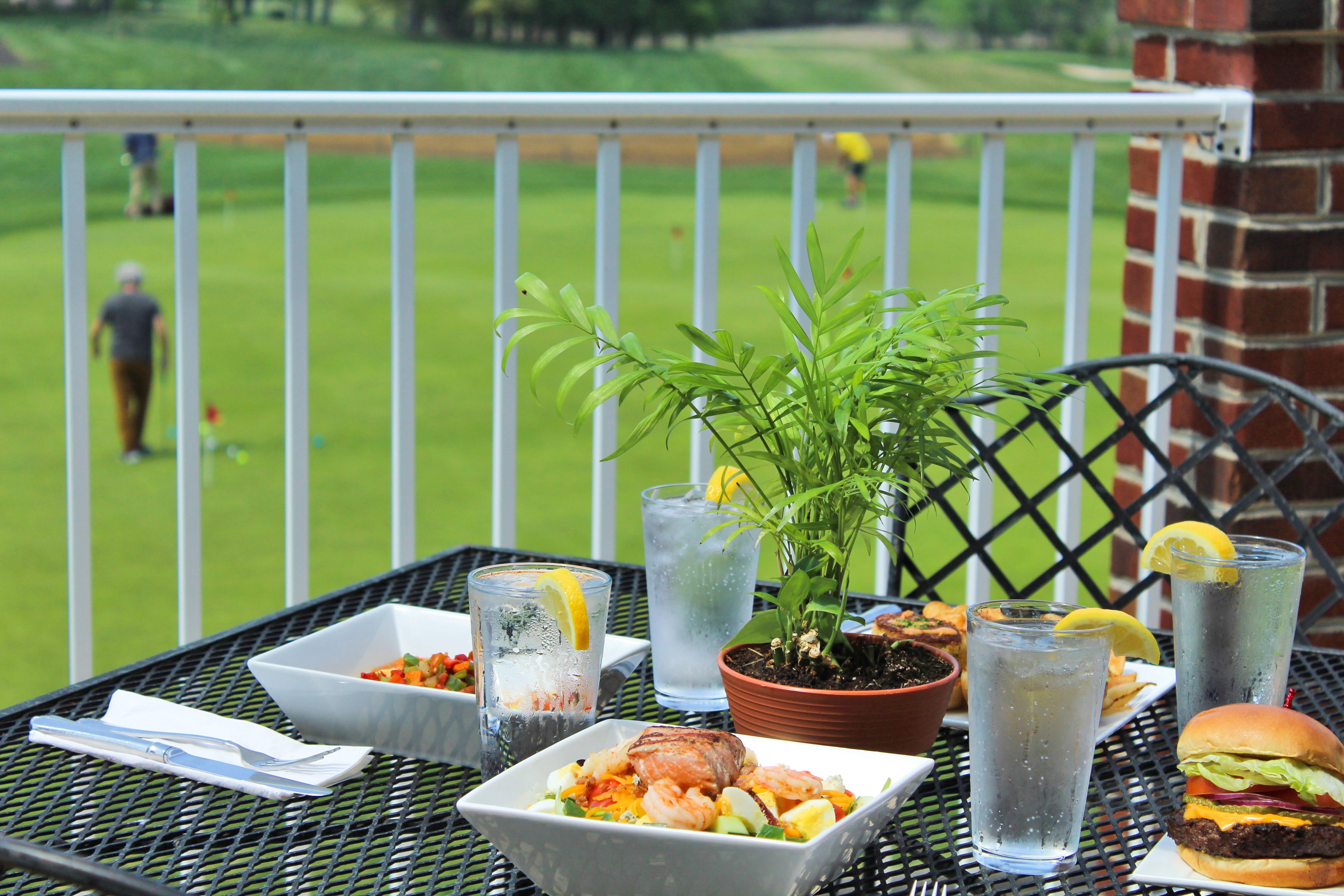 Food served on the balcony overlooking the Mulligan's Golf Course